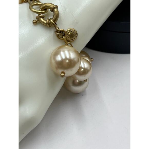 J. Crew Beige Taupe Faux Pearl Cluster Dangle Gold Tone Cha Cha Bracelet - Picture 6 of 7